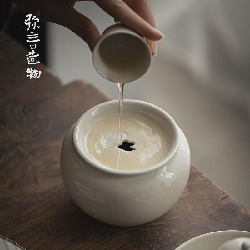 弥言草木灰陶瓷建水手工茶洗大号杯洗干泡水盂茶渣斗茶道配件家用