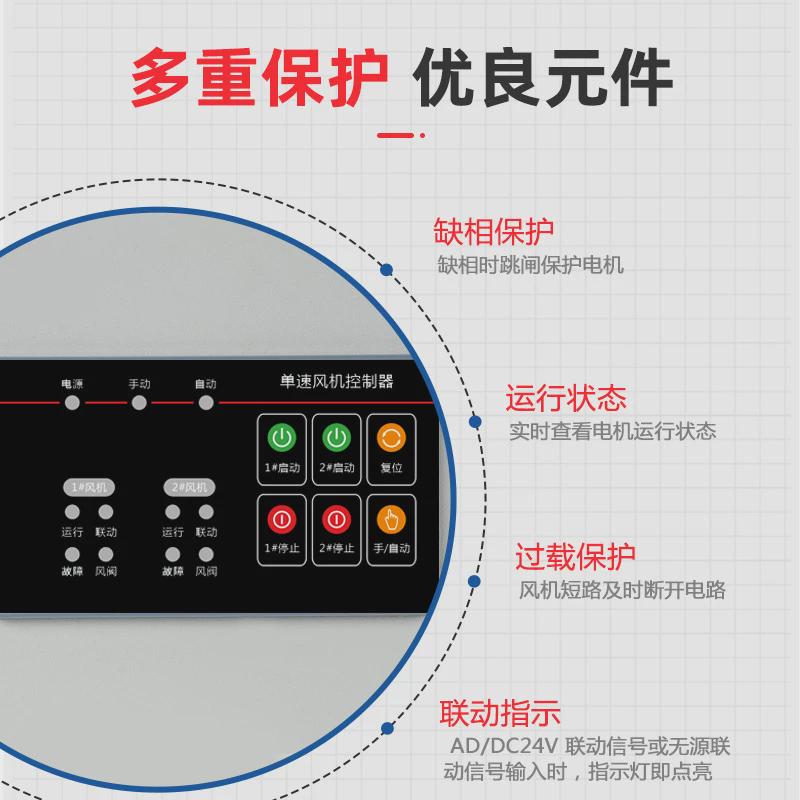 单速控二风机控制箱三相220v短路过载缺相控制柜启动停止开关