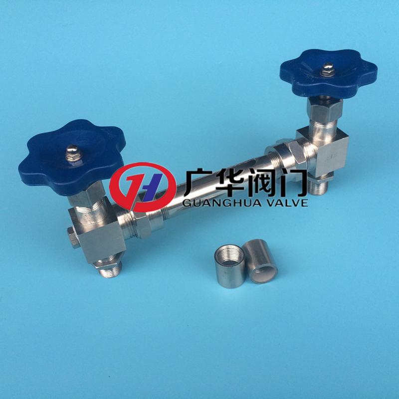 焊接水箱侧面玻璃管水位计 带排污螺丝液位计 不锈钢保护管液位计