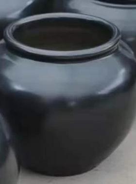 新中式坛子黑色陶瓷落地哑光缸酒店样板间会所餐厅大插花器瓶摆件