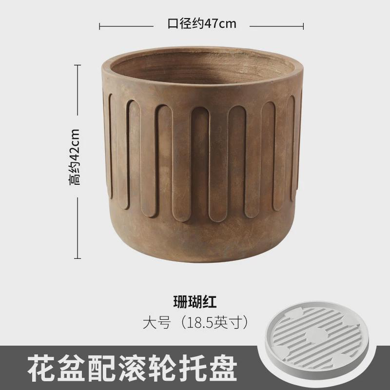 北欧大口径户外特大号落地镁泥花盆水泥盆阳台客厅花园琴叶榕绿植