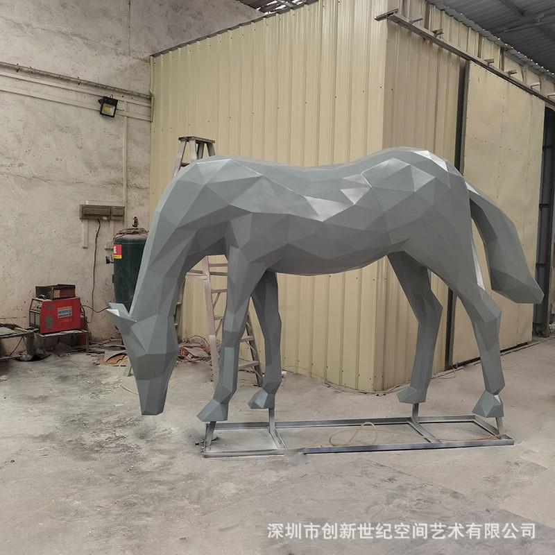 不锈钢动物雕塑切面摆件园林广场草地景观小品抽象马雕塑