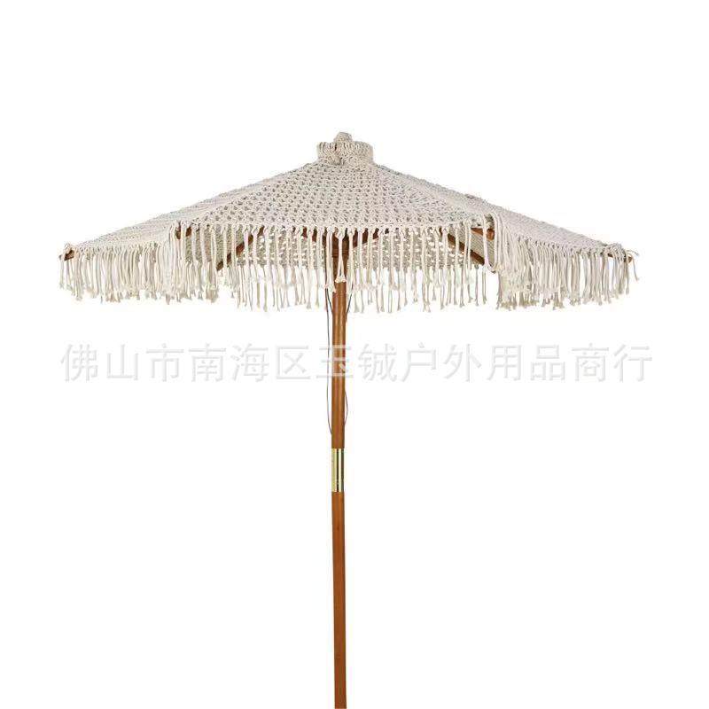 户外花园装饰镂空棉绳编织庭院伞手工编绳太阳伞网绳流苏沙滩伞