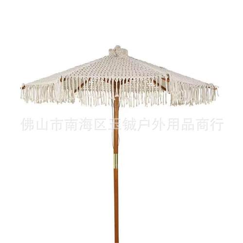 户外花园装饰镂空棉绳编织庭院伞手工编绳太阳伞网绳流苏沙滩伞