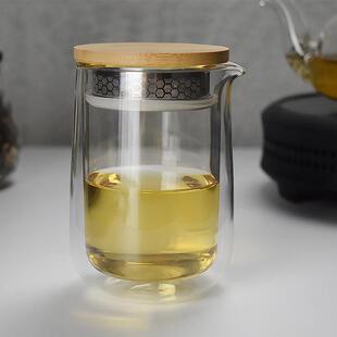 手工双层耐热玻璃杯泡茶公道杯家用便携茶水分离杯一人饮茶壶
