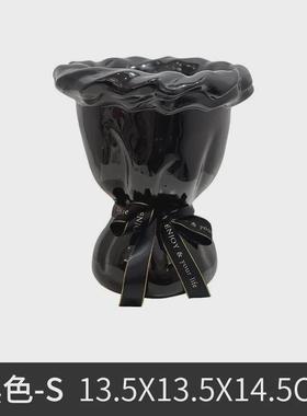 奶油色陶瓷花瓶创意花束插花器家居客厅装饰摆件ins高颜值花瓶