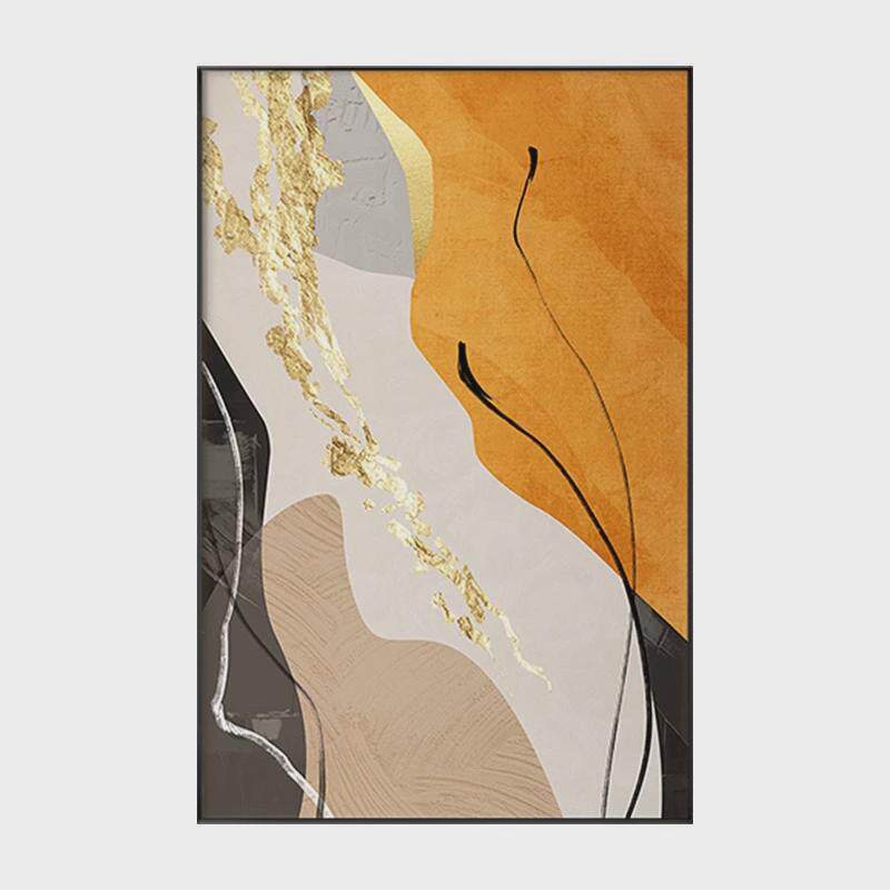 手绘油画抽象橙色金箔玄关装饰画现代轻奢客厅背景墙大幅定制挂画