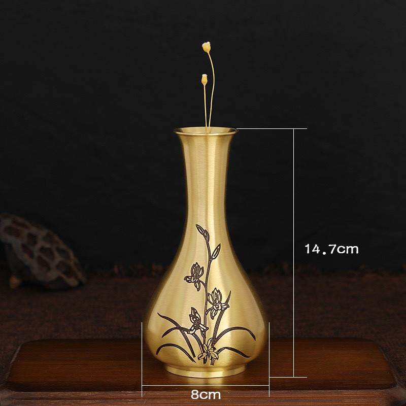 纯迷你花瓶雕花摆件黄铜小花瓶桌面装饰仿古花器金属客厅插花创意