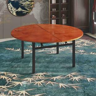 折叠圆桌面板家用实木圆形餐桌带转盘商用红柚色中式园台面桌板10