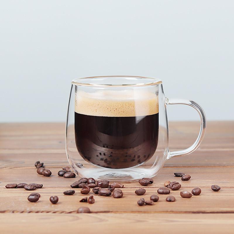 双层隔热玻璃杯带把手透明水杯咖啡杯泡茶杯加厚耐热玻璃杯子