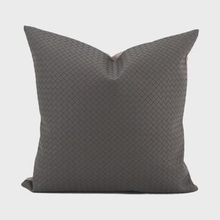 of9d现代咖样板间编织纹皮革抱枕皮质靠包客厅沙发pu皮靠枕灰轻奢