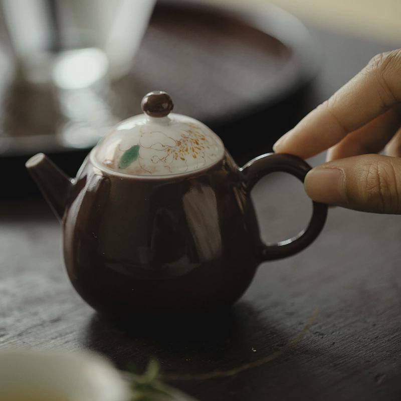 无落葡萄紫釉下彩手绘蕊希新旦茶壶手工陶瓷茶壶单壶功夫泡茶壶