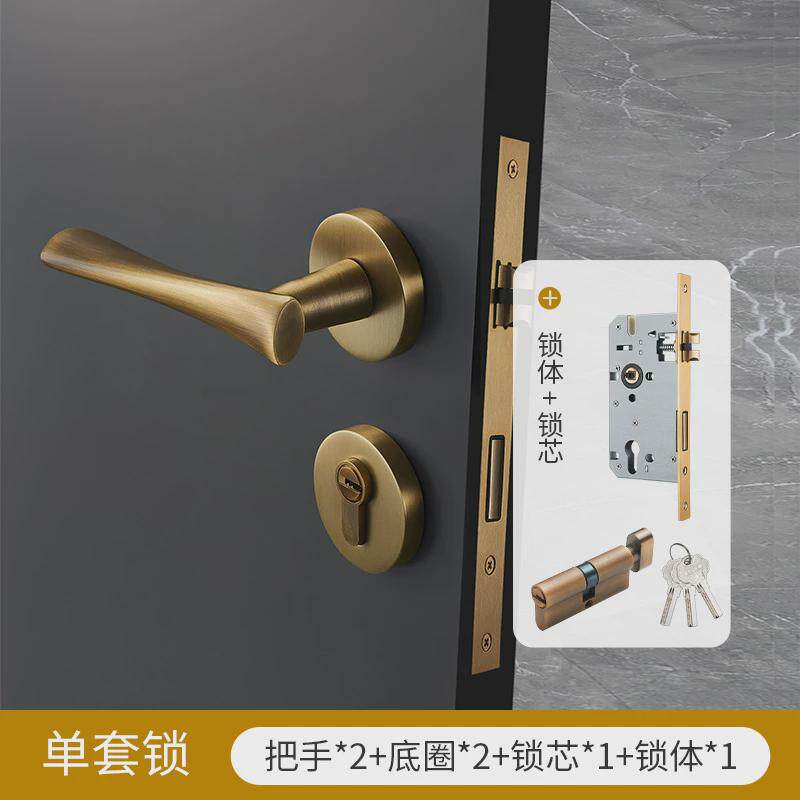 法式复古卧室房门把手中古风格黄铜电镀银色通用型静音磁吸房门锁