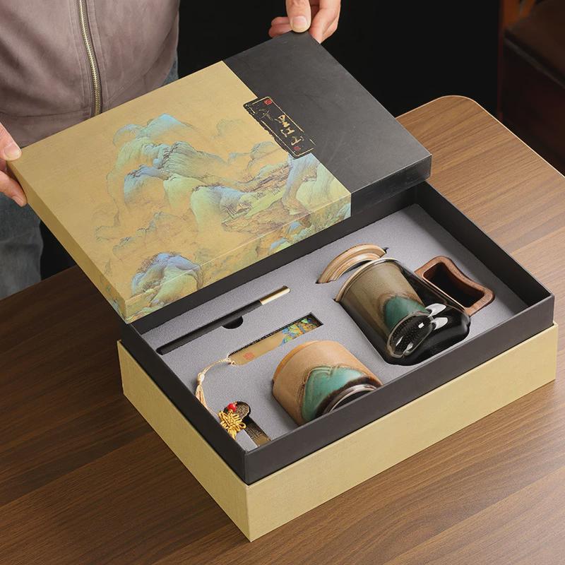 陶瓷玻璃杯茶杯茶水分离杯过滤简约泡茶杯水杯三件套情侣通用杯子