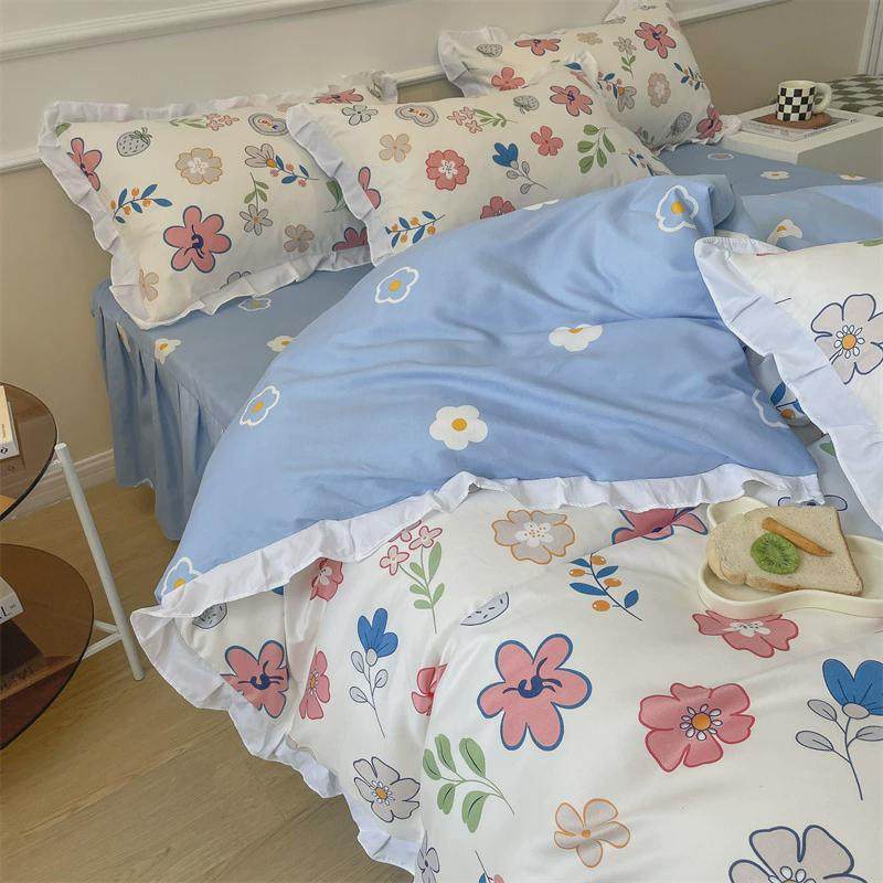 韩式加厚磨毛四件套床单被套秋冬床上用品三件套床裙爱心少女床裙