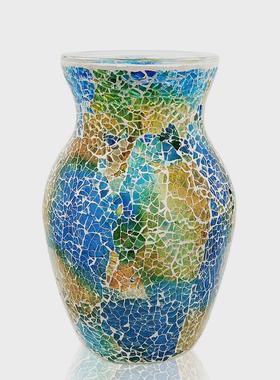 欧式玻璃花瓶钢化玻璃瓶马赛克幻彩餐厅装饰摆件花插批发