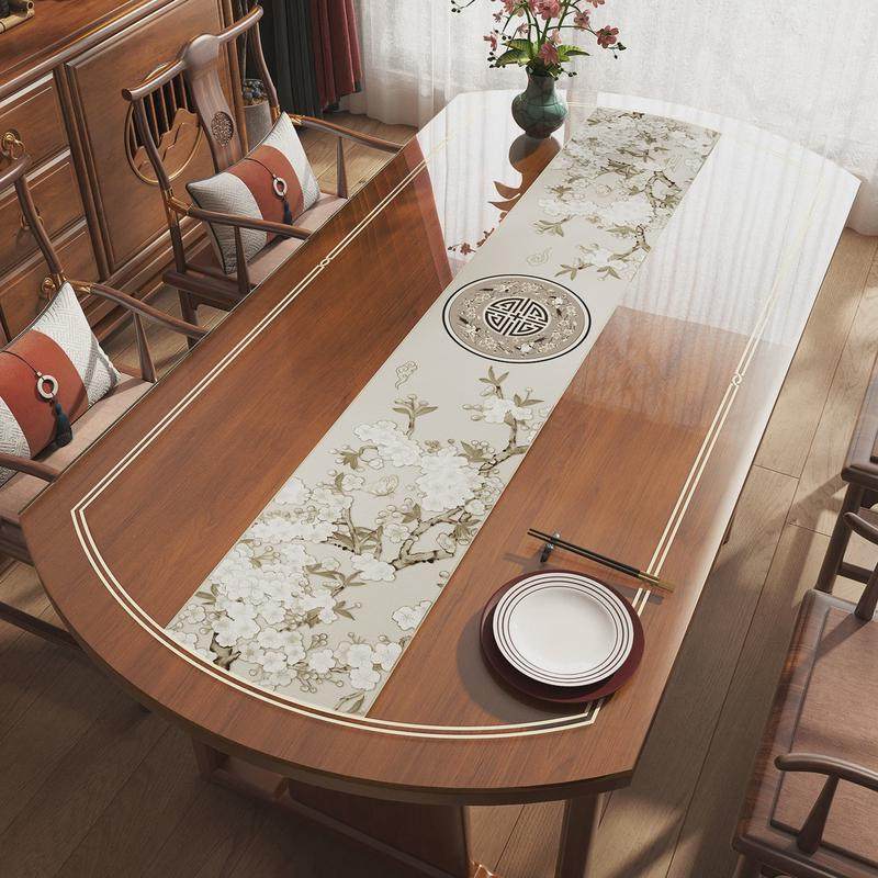 新中式椭圆形餐桌布免洗防油防水防烫pvc软玻璃垫子折叠圆桌桌垫,居家布艺,桌布,淘宝优惠券,粉丝福利购,淘宝优惠卷