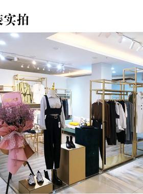 服装店展示架落地式男女装店轻奢陈列货架铁艺架子双层金色挂衣架
