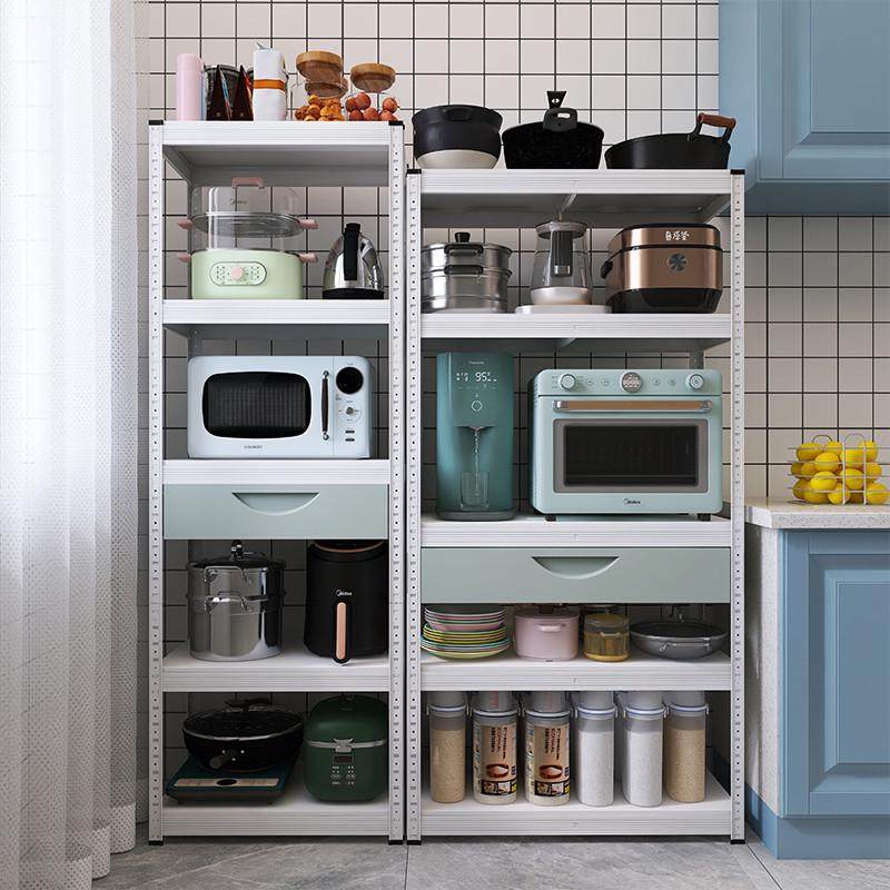 白色厨房置物架落地多层带灰绿色抽屉微波炉烤箱收纳柜子家用橱柜,厨房/烹饪用具,厨房抽屉置物架,淘宝优惠券,粉丝福利购,淘宝优惠卷