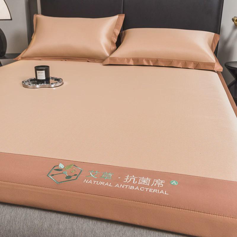艾草凉席床笠款夏季草席夏天冰藤席1米5冰丝席子可折叠家用三件套