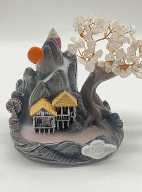 居家办公室天然黄水晶树简约流行时尚送礼倒流香树脂小摆件