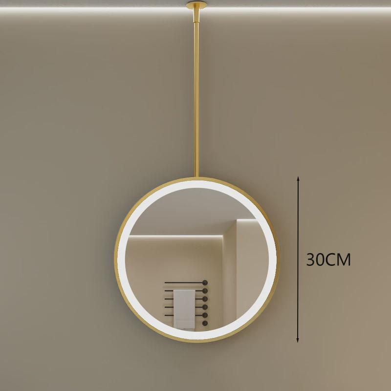 创意铁艺圆形吊镜客厅悬天花板挂式艺术镜触摸屏发光智能浴室镜子