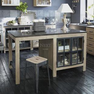 美式 实木中岛台大理石乡村餐餐边柜储物柜备厨房台料理台厨房碗柜