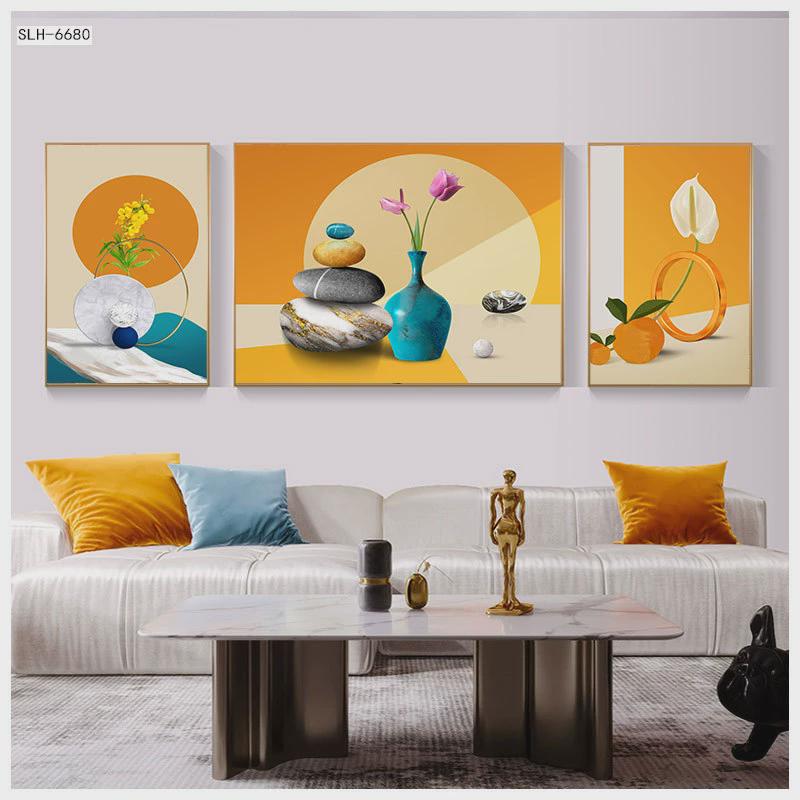 北欧风简约客厅装饰画沙发背景墙挂画日系清新三联画轻奢晶瓷壁画