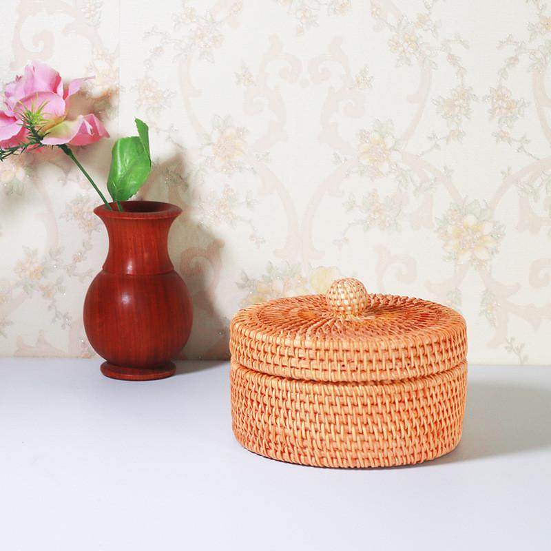 精美手工藤编收纳盒桌面小杂物整理盒圆形形带盖茶叶包装盒小盖帽,鲜花速递/花卉仿真/绿植园艺,多肉植物,淘宝优惠券,粉丝福利购,淘宝优惠卷
