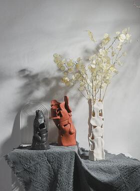 热销陶瓷花瓶手工雕空软装饰品样板房简约干花插花花器家居摆爆品