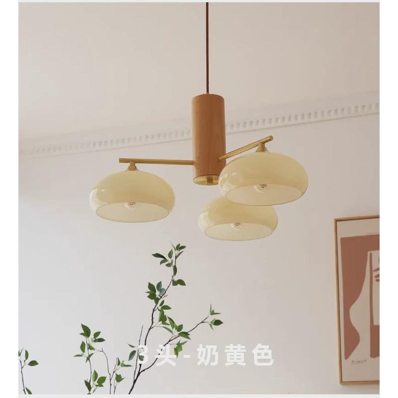 中古原木风复古玻璃吊灯法式奶油日式客厅主卧室餐厅房间简约灯具