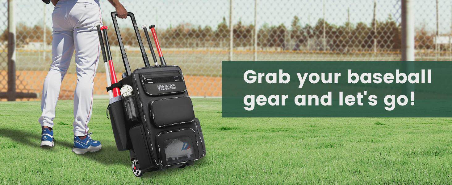 аксессуары для бейсбола 带栅栏钩的轮式垒球袋用于棒球棒和设备带鞋仓的轻型棒球拉杆箱