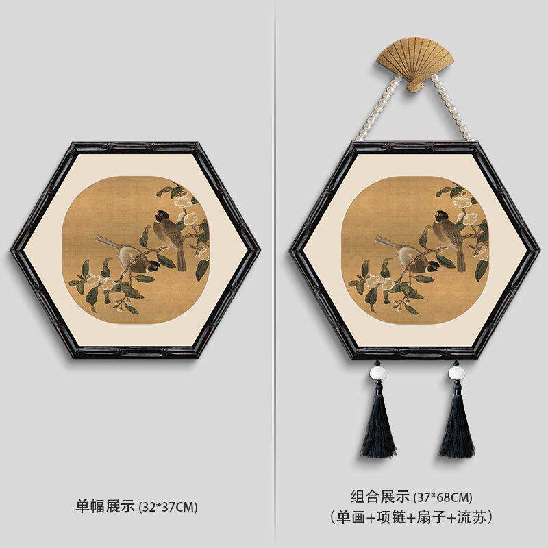 桃花中国风挂画山鸟玄关中式复古宋代美学艺术装饰画玄关壁饰画