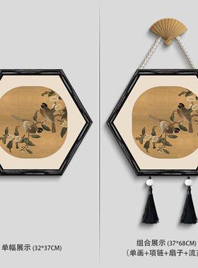 桃花中国风挂画山鸟玄关中式复古宋代美学艺术装饰画玄关壁饰画