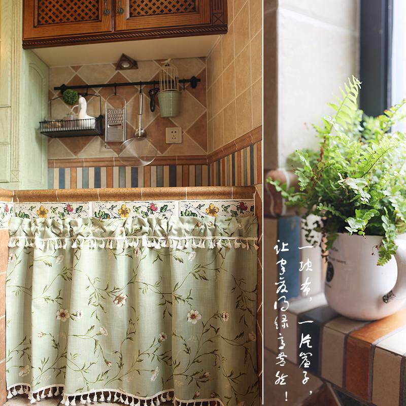 美式北欧地中海棉麻窗帘门帘小窗帘厨房半截窗帘短帘乡村半帘枝蔓