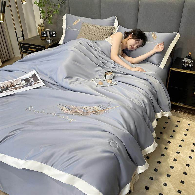 厂家直销水洗冰丝夏被三四件套可水洗机薄被子冰丝夏季单双人洗