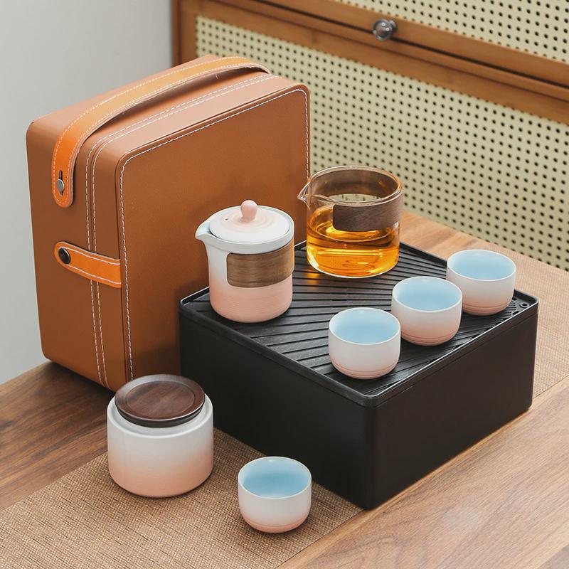 渐变一壶四杯旅行茶具套装露营户外旅游便携式茶具茶盘