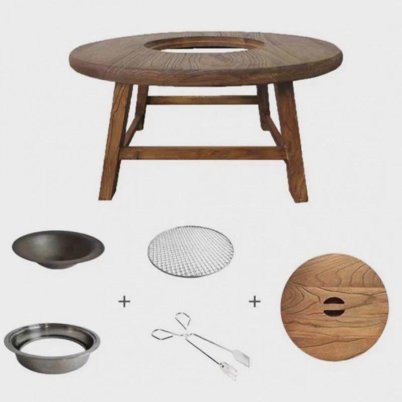 老榆木围炉家用冰茶桌全套实木茶桌组合圆形煮茶火锅桌阳台茶批发,住宅家具,家用茶台/茶桌,淘宝优惠券,粉丝福利购,淘宝优惠卷