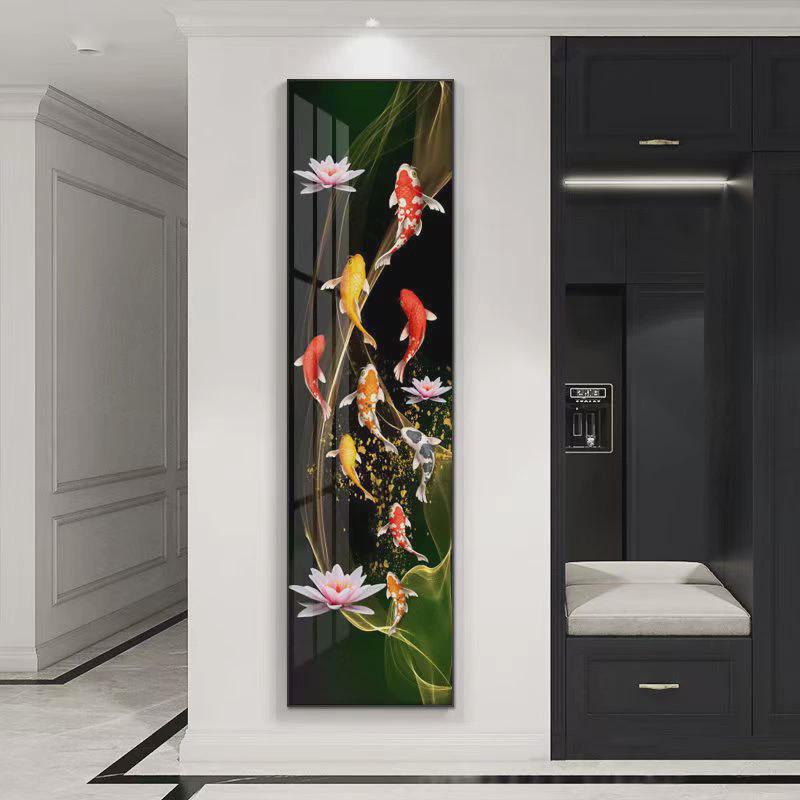 J6DA轻奢风窄长条玄关装饰画新中式楼梯过道客厅细柱墙面有框竖版