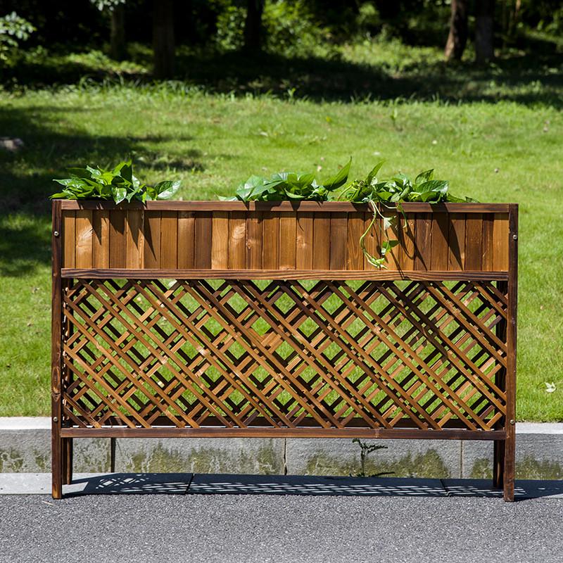 户外防腐盆子碳化木街道花槽正方形实木盆子室内隔断创意花箱