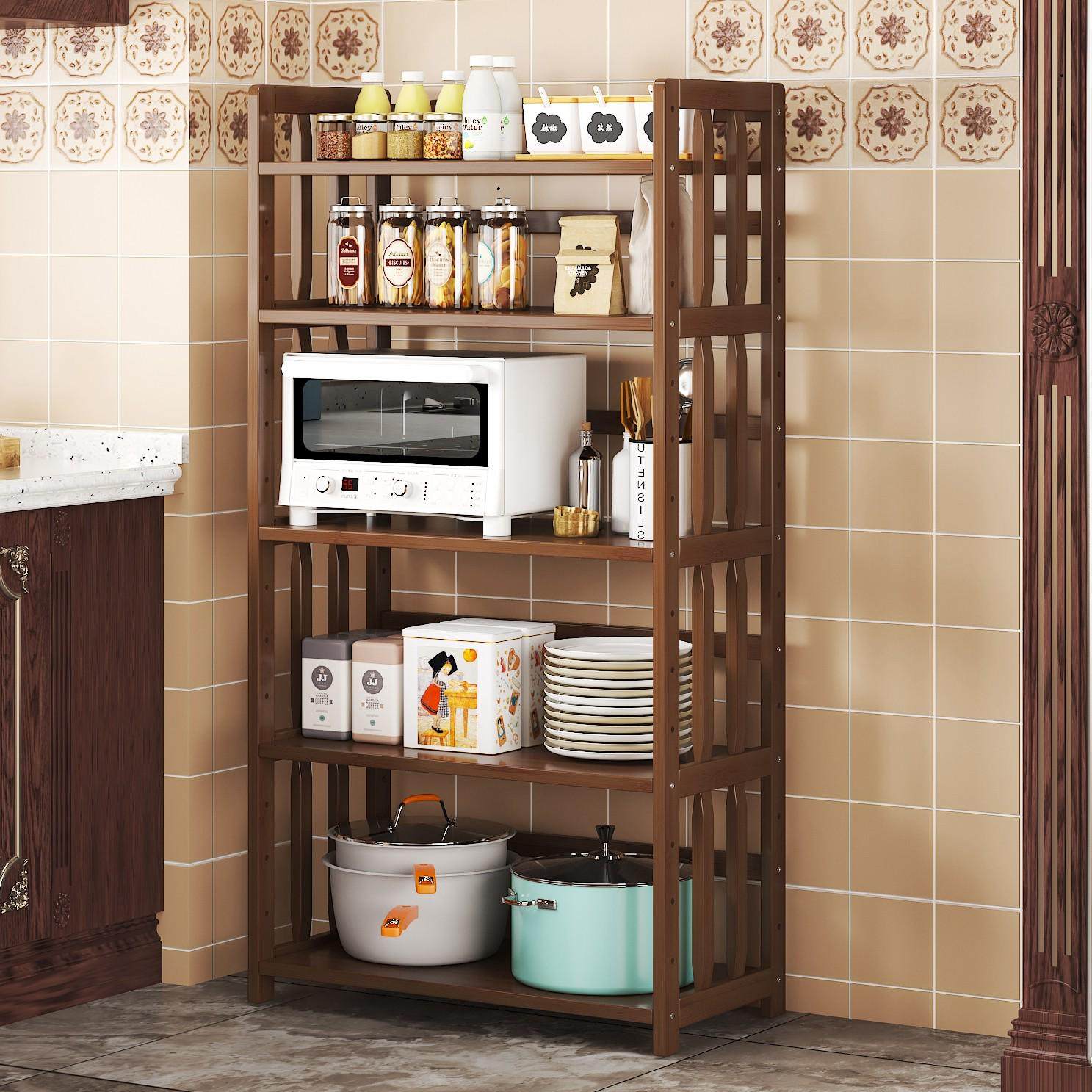 厨房置物架多层落地木竹架子实微波炉烤箱锅具整理柜收纳储物架,家装主材,沥水篮,淘宝优惠券,粉丝福利购,淘宝优惠卷