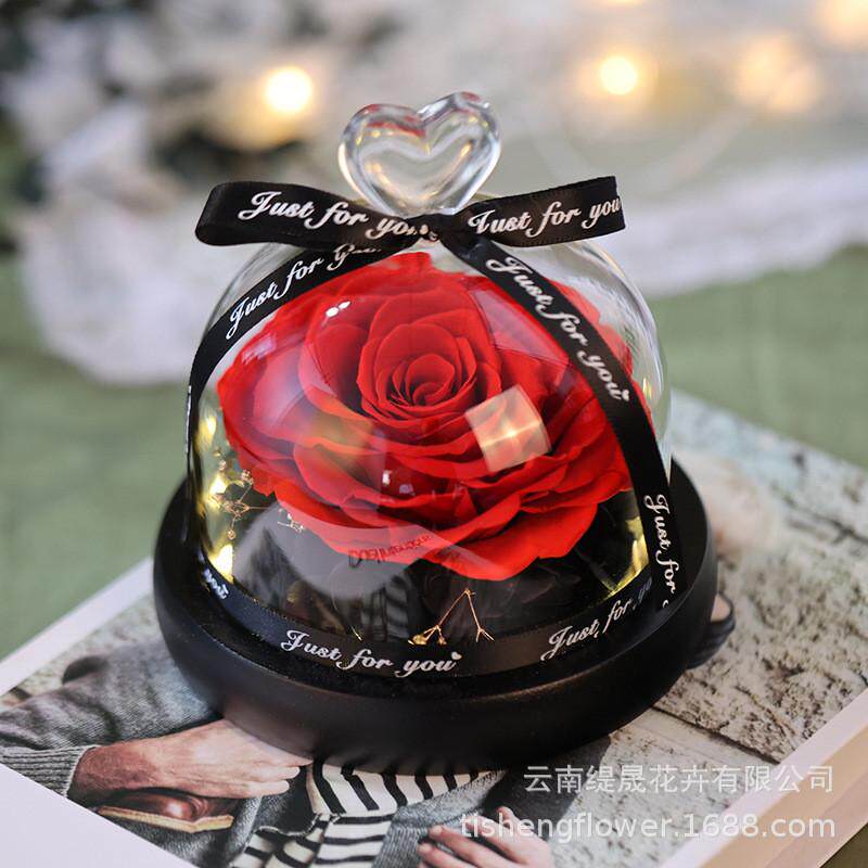 永生花玻璃罩成品 玫瑰花摆件花束伴手礼盒送老婆情人节礼物批发
