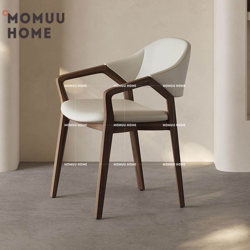 MOMUU HOME意式实木餐椅家用简约书房靠背椅样板房会议室扶手椅子