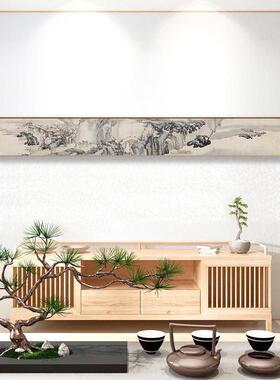 新中式客厅山水沙发背景墙水墨窄长条挂画床头茶楼书房餐厅装饰画