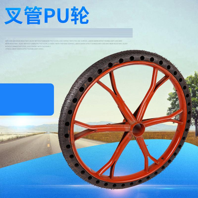 厂家供应红叉管圈实心轮 宝石花pu外胎车轮斗橡胶力车轮26寸轮子
