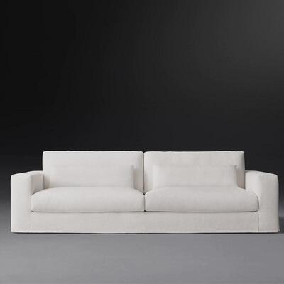 美式乡村复古三人布艺沙发美式RH整装LUGANO米白羽绒沙发组合家具