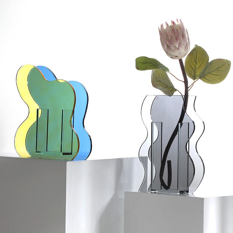 热销现代创意家居轻奢花瓶透明玻璃花器客厅桌面茶色软装饰品摆件