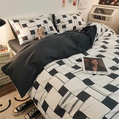 新款加厚水洗棉四件套双拼床单被套日式床笠款学生宿舍三件套批发