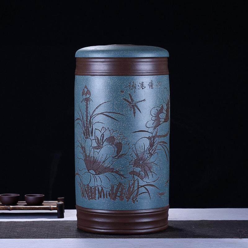 紫来顺大码茶叶罐茶具储茶罐紫砂直筒装茶饼罐大号陶瓷批发4362