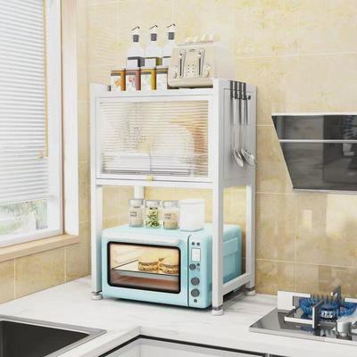 厨房台面置物架式碳钢多层带柜门橱柜封闭式微波炉烤箱收纳架厂家